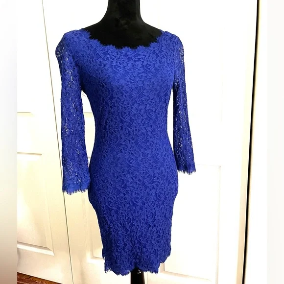 Diane Von Furstenberg DvF Zarita Cobalt Blue Lace Dress sz 6 - Picture 6 of 16